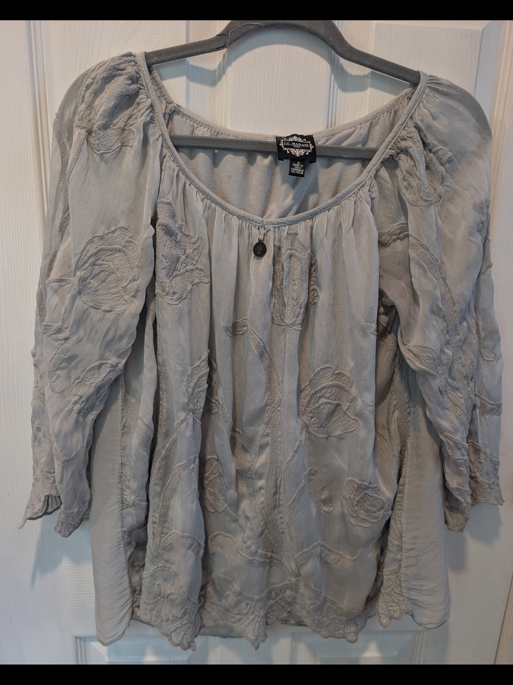 Le Marais Paris Light Grey Silk Top Size XL